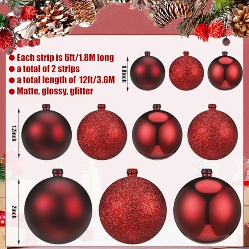 2 Pcs 6 ft Christmas Ball Ornament Garland, Burgundy