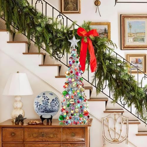 N&T NIETING Pop Up Christmas Tree with Lights & Ornaments, 3FT, Silver
