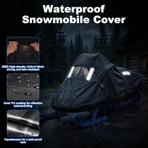 Snowmobile Cover, Sled Cover with Windproof Buckles 130" L x 51" W x 48" H