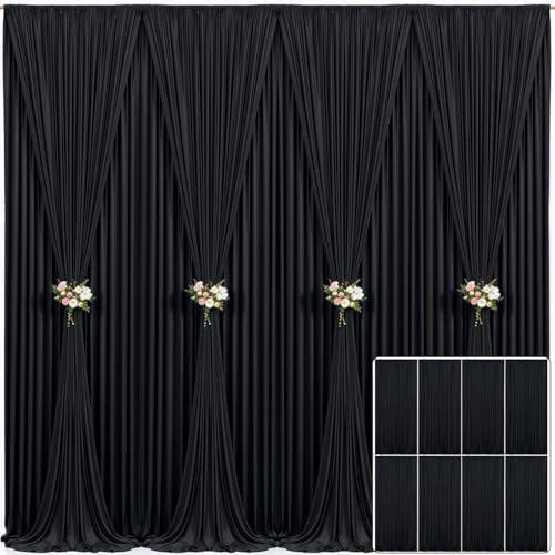 8 Panels Black Backdrop Curtain for Parties Wrinkle Free Black Photo Curtains Backdrop Drapes Fabric Decoration for Birthday Party Wedding 40ft(W) x 10ft(H)