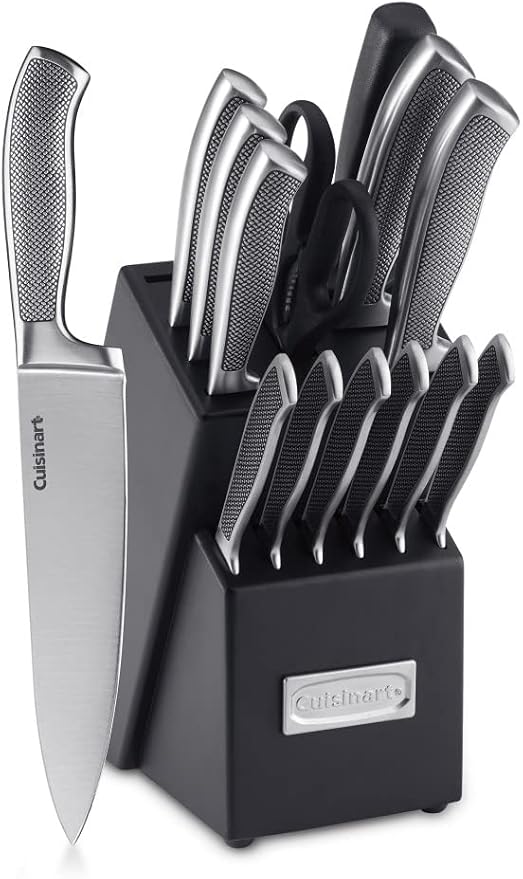 CUISINART Block Knife Set, 15pc Cutlery Knife Set with Steel Blades for Precise Cutting, Lightweight, Stainless Steel, Durable & Dishwasher Safe,C77SS-15P