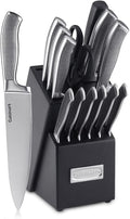 CUISINART Block Knife Set, 15pc Cutlery Knife Set with Steel Blades for Precise Cutting, Lightweight, Stainless Steel, Durable & Dishwasher Safe,C77SS-15P