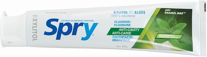 Spry Xylitol Toothpaste with Fluoride, Natural Spearmint, Anti-Cavity, 5 oz (3 Pack) | Gentle for Sensitive Teeth Whitening and Remineralizing, Bad Breath Freshening, Dry Mouth Moisturizing, for Adults and Kids