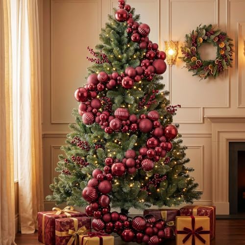 12.1 ft Christmas Ball Garland, Burgundy