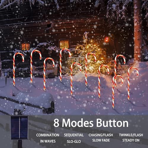 10 Pack Solar Candy Cane Lights, 21 Inch Red Christmas Yard Decorations