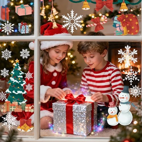 Christmas Party Decorations - Snowflake Window Clings Stickers for Glass | Christmas Decorations Indoor Outdoor - Holiday Santa Claus Reindeer Decals Xmas Decor Party Favors Supplies for Outside 2025