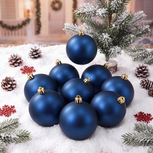 Wettarn 8 Pcs 6" Dark Blue Christmas Tree Plastic Ball Ornaments