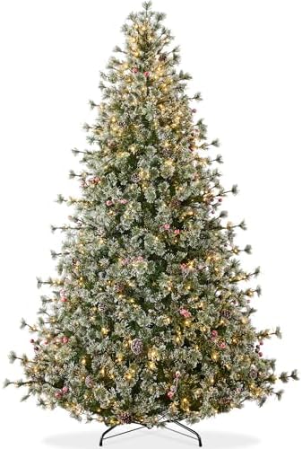 Best Choice Products 9ft Pre-Lit Cashmere Christmas Tree, Premium Semi-Flocked Artificial Holiday Decor w/Cordless Connection, 2-in-1 LED Lights