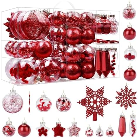 SHareconn 100PCS Christmas Tree Ornaments Clear Set, Red