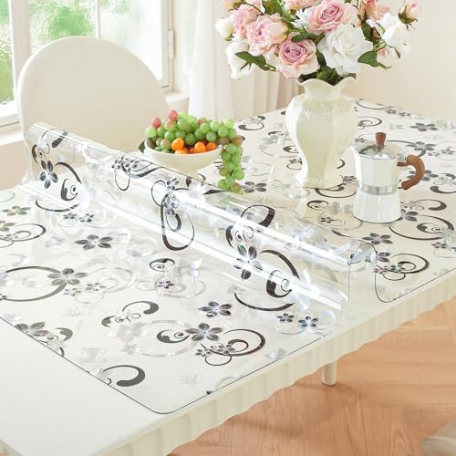 LovePads Floral Table Cover Protector 24 x 48 Inch, 1.5mm Thick Plastic Mat