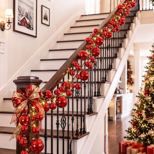 2 Pcs 9 ft Christmas Ball Ornament Garland, Red