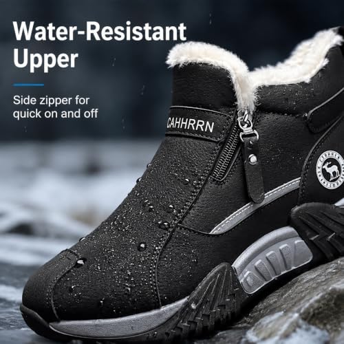 Men's Winter Warm Snow Boots Waterproof Zip‑Up Fur‑Lined Ankle Booties Anti‑Slip Outdoor Footwear for Hiking Commute & Daily Leisure