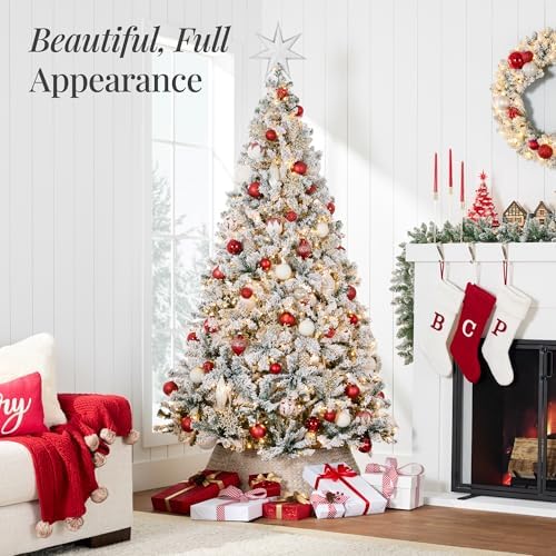 Best Choice Products 7.5ft Pre-Lit Artificial Christmas Tree Twinkling LEDs, Snow Flocked Design Pine Tree, Full Appearance Lighted Snowy w/Easy Assembly, 550 Lights, 1,346 Tips Metal Stand