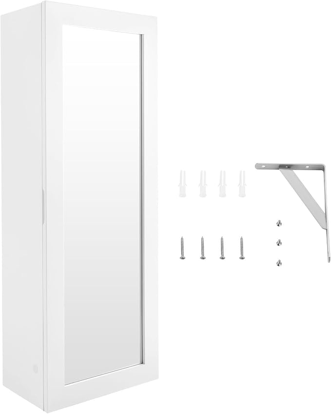 Wall Ironing Board Cabinet 180° Swivel with Mirror & Storage, Hooks, White | 180° swivel ironing board + full-length mirror + irons storage shelf + hooks. Holds 22 lbs. Folds to 8"D. For Home Apartment