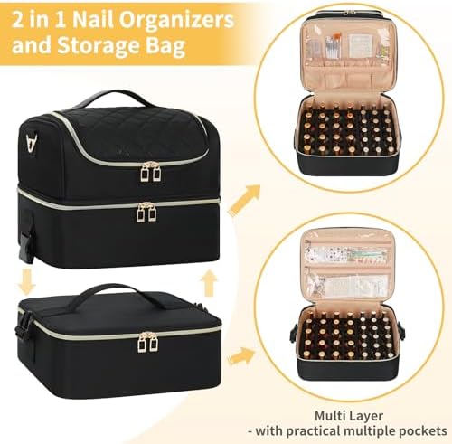 CUBETASTIC Extra Large Nail Polish Organizer - Three Layer Nail Organizers And Storage Bag, Portable Nail Supplies Organizer Case, Travel Carrying Box for Nail Tech Kit/Tattoo/Cosmetic