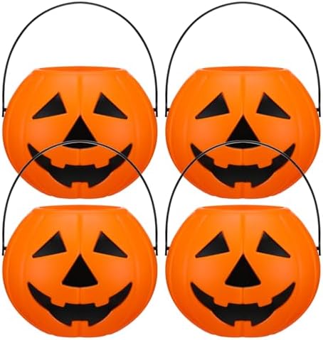 Beeveer 4 Pcs Plastic Pumpkin Buckets, Halloween Candy Baskets, Funny