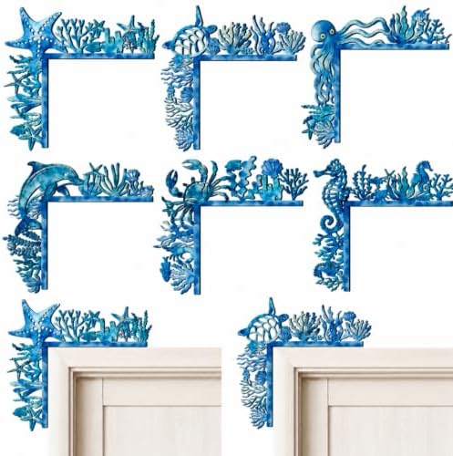 Qunclay 6 Pcs Coastal Door Corner Frame, Blue Christmas Coastal Door Topper