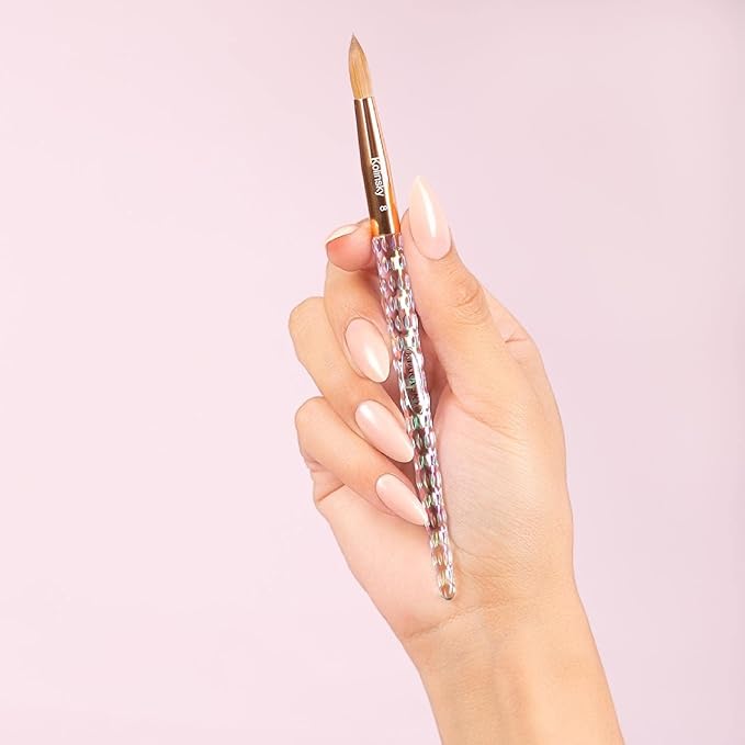 Kiara Sky Kolinsky Acrylic Nail Brush #14 – Pure Kolinsky Sable Hair, Iridescent Crystal Handle, Acetone Resistant, for Acrylic Application, Extensions & 3D Nail Art