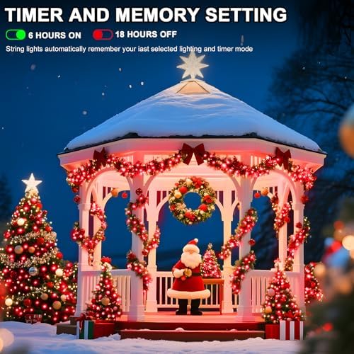 196 FT 500 LED String Lights Outdoor Indoor, Christams String Lights Waterproof 8 Modes & Timer, Fairy Lights Plug in for Bedroom, Weeding, Patio, Party, Christmas Decor (Red)