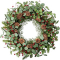 Christmas Wreath 24 Inch Christmas Wreaths for Front Door Xmas Red Berry Wreath with Green Eucalyptus Leaves Pine Cones Red Berries for Wall Window Porch Xmas Holiday Winter Decorations