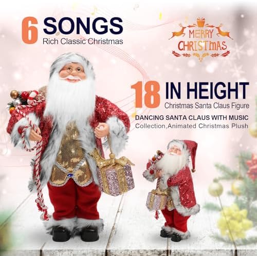 Gfilay 18 Inch Animated Santa Claus Figurine with Music and Movement