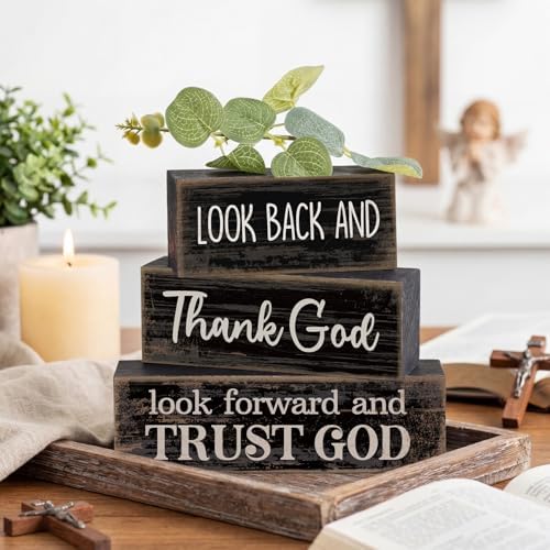Lineshading 4 Pcs Christian Wooden Block Signs Farmhouse Centerpiece