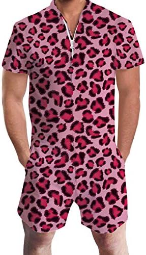 RAISEVERN Mens Romper Male Zipper Shorts Sleeve One Piece Bro Outfits