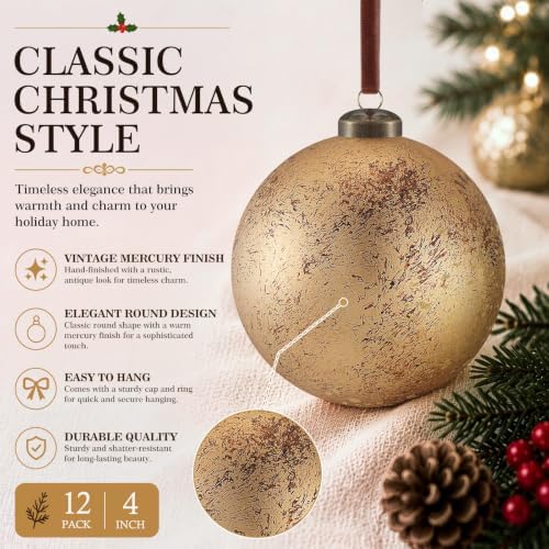 Yunlly 12 Pcs Neutral Christmas Ornament, Bronze Gold, 4''