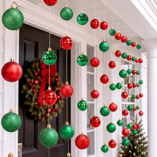 6 Pcs Christmas Ball Garland 6.6 ft Hanging Ornaments Strand, Red and Green