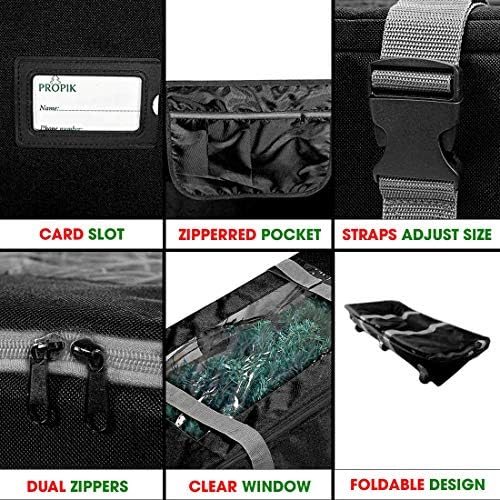 ProPik Rolling Christmas Tree Storage Bag, Fits Up to 9 Foot Tall Disassembled Trees, 25" X 25" X 60", Extra Large Heavy Duty Xmas Container with Wheels, Handles and Straps (Black)