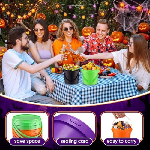 Funnymoom 50 Pack 48 oz Halloween Trick or Treat Candy Buckets for Parties