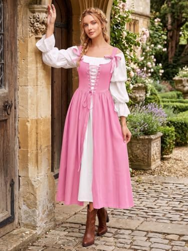 Wenrine Renaissance Costume Womens Lace Up Corset Halloween Medieval Dress