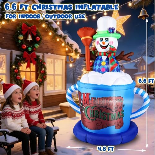 6.6FT Christmas Inflatable Snowman, Blow Up Christmas Outdoor Decoration Built in LED Lights, Holiday Xmas Inflatables for Yard Garden Lawn Decorations