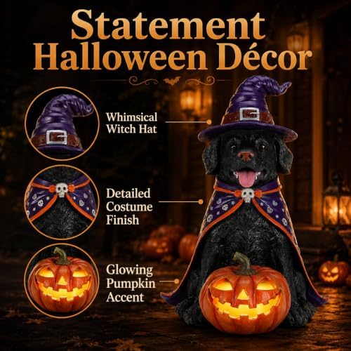 Halloween Large Labrador Statue with Glowing Pumpkin, Entrance Decor