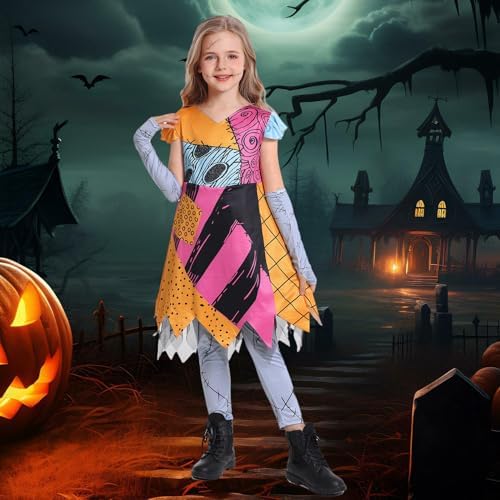 Girls Christmas Nightmare Cosplay Outfit Kids Toddler Doll Princess Halloween Costumes with Red Wig Tattoo Stickers