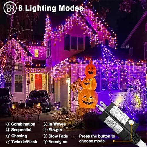66ft Christmas Lights Outdoor, 640 LED Icicle Lights for Outside, Orange and Purple Twinkle Lights with Connectable Clear Wire 8 Modes Timer Waterproof for House Party Tree Holiday Yard Decorations