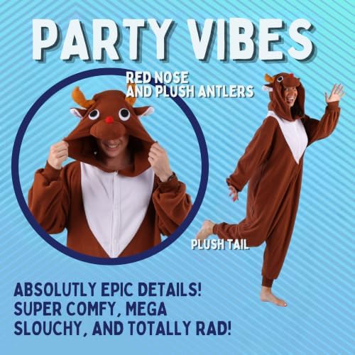 Funziez! Adult Onesie Halloween Costume Animal Dinosaur Shark Unisex Plush One Piece Cosplay Suit for Adults, Men and Women