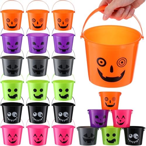 Jenaai 60 Pcs Halloween Pumpkin Buckets Bulk Small Plastic Candy Buckets
