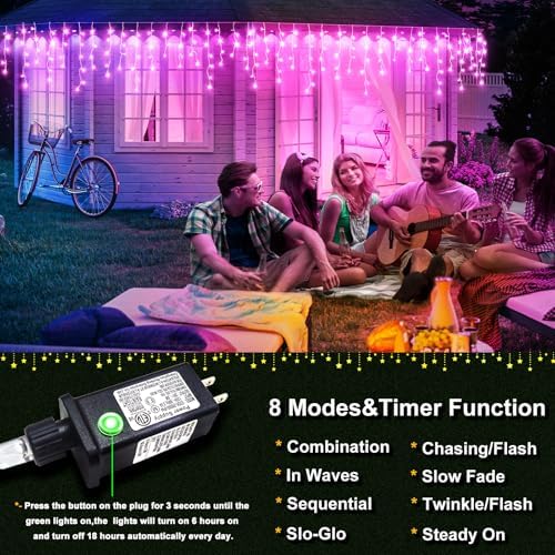 Icicle Christmas Lights Outdoor 33ft 400 LED Pink Christmas Lights
