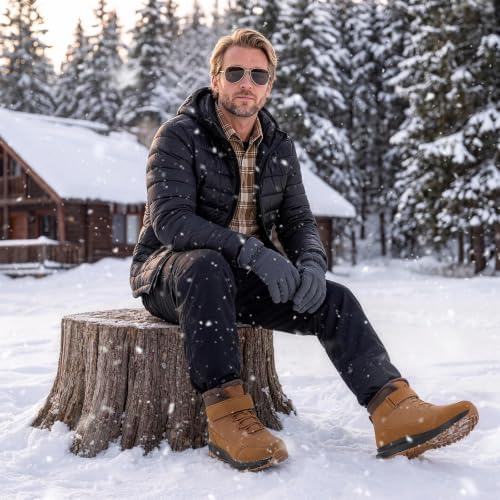 FitVille Wide Width Mens Winter Boots Fur Lined Extra Wide Snow Boot Lightweight Non Slip Outdoor Mens Diabetic Shoes for Flat Feet
