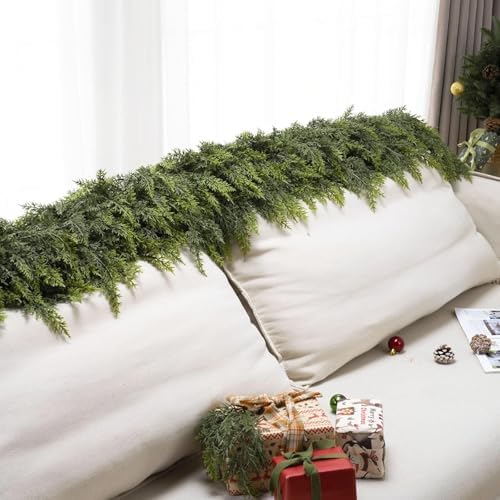 12Ft Christmas Garland,Real Touch Cedar Garland,Realistic Faux Pine Garland