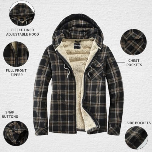 Elesuit Men's Full Zip Fleece Flannel Jacket Shirt Plaid Cotton Hoodie Coat