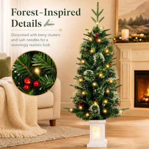 4ft Pre-Lit White Potted Artificial Christmas Tree