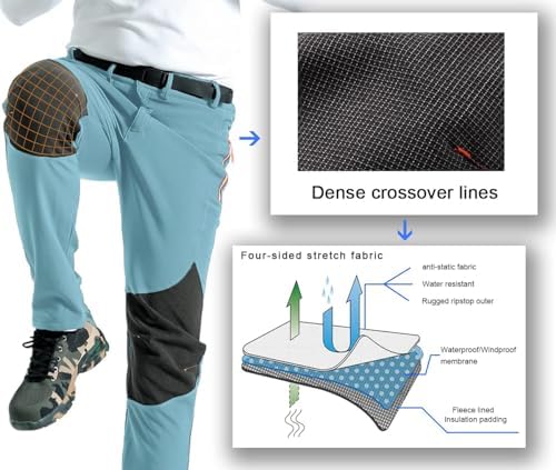 Mens Snow Ski Waterproof Softshell Snowboard Pants Outdoor Hiking Fleece Lined Zipper Bottom Leg
