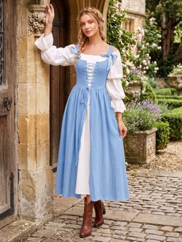 Wenrine Renaissance Costume Womens Lace Up Corset Halloween Medieval Dress