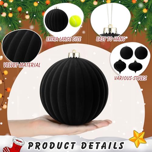 Civaner 4 Pcs Large Velvet Christmas Ball,6 Inch,Black