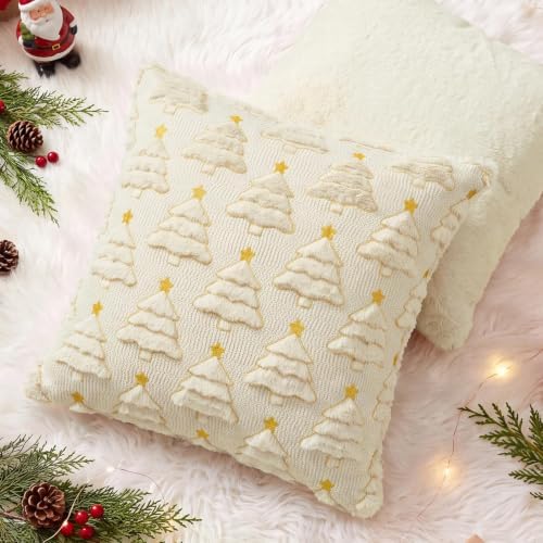 Softalker Christmas Pillow Covers 20x20 Set of 2, Beige Xmas Home Decor