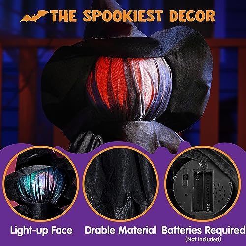 JOYIN Halloween Witch Decorations Outdoor Yard Stakes 3 Pack, 4.2 FT Multicolored Light Up Scary Flying Witch with Sound Activation, for Halloween Graveyard Lawn Yard Garden Decorations