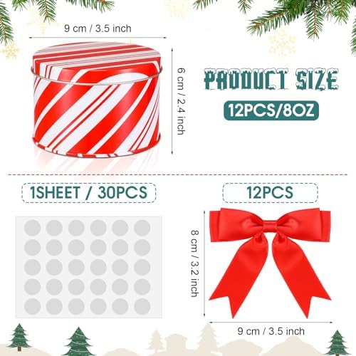 Zonon 12 Sets Christmas Cookie Tins with Lid Red & White Candy Cane Design