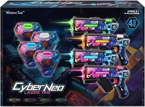Laser Tag Set of 4, Lazer Tag Guns & Vests, Gift Ideas for Kids Teens and Adults, Cool Birthday Toys for Teenage Ages 8 9 10 11 12+Year Old Boy & Girls